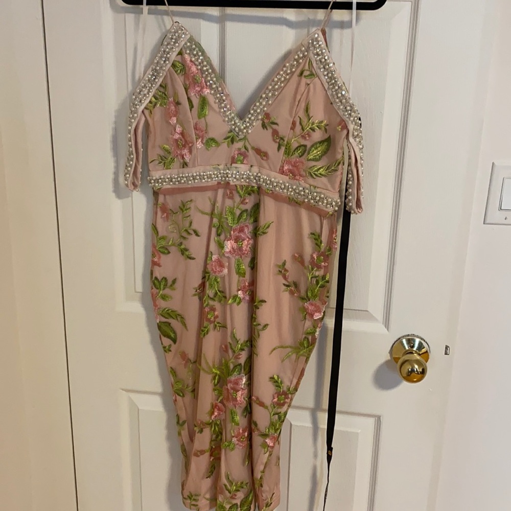 PLT pink floral beaded Midi dress